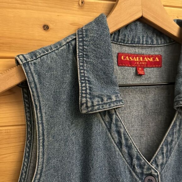 Vintage Casablanca Size Medium Denim Button Front Collared Sleeveless Maxi Dress - Picture 5 of 13